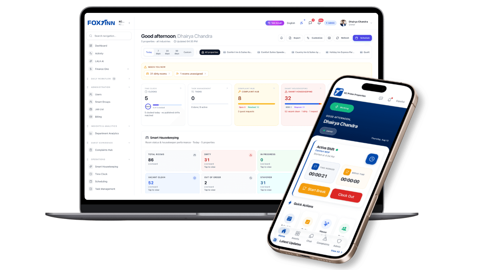 FoxtINN Core on desktop and iPhone.